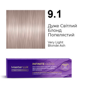 Демі-перманентна крем-фарба для волосся Master LUX professional INFINITE GLOSS 9.1 Дуже Світлий Блонд Попелястий